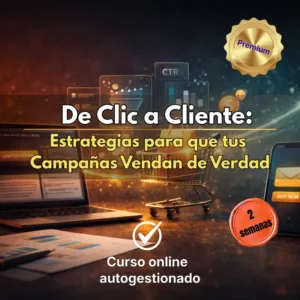 Representación visual de marketing digital con laptop, carrito de compras, gráficos de analítica y un smartphone mostrando una conversión de venta.